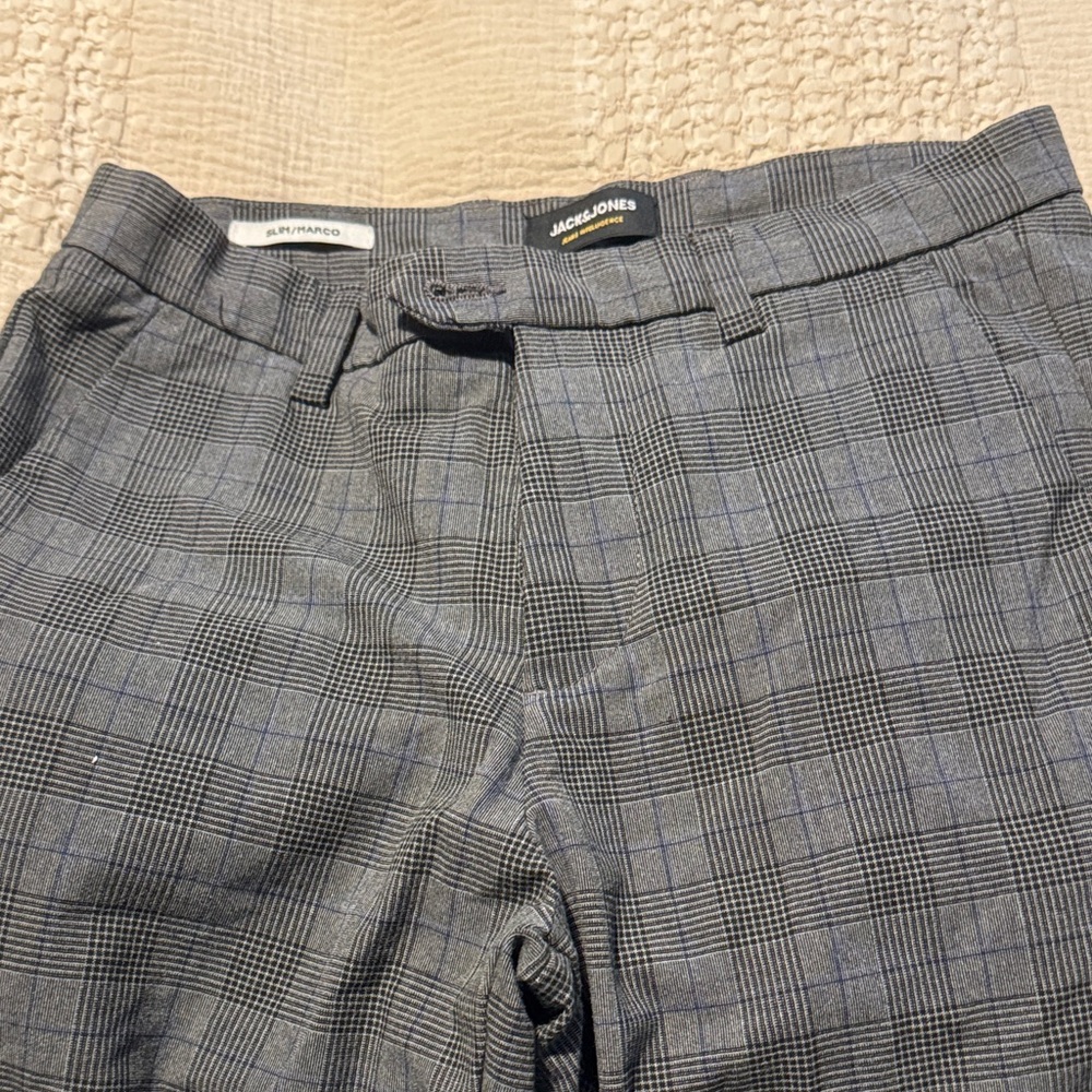 Jack & Jones Men's Gray Checkered Pants